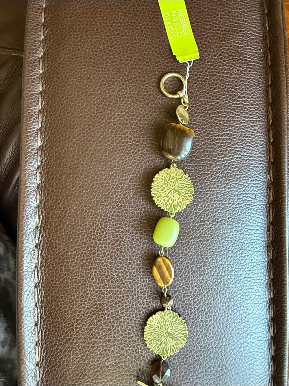 Sigrid Olsen Beaded Charm Strap in Lime Green & Brown